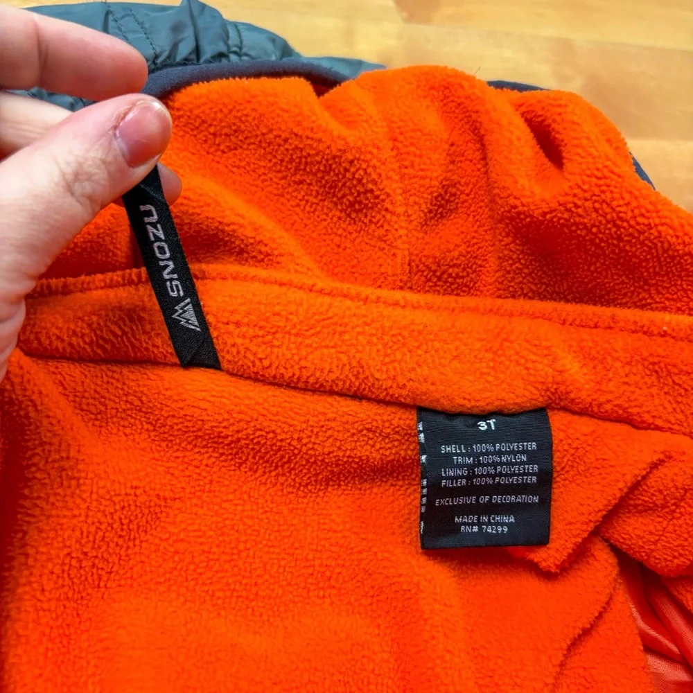 Snozu Black Gray & Orange 2-in-1 Multiway Hooded Puffer Jacket Toddler 3T